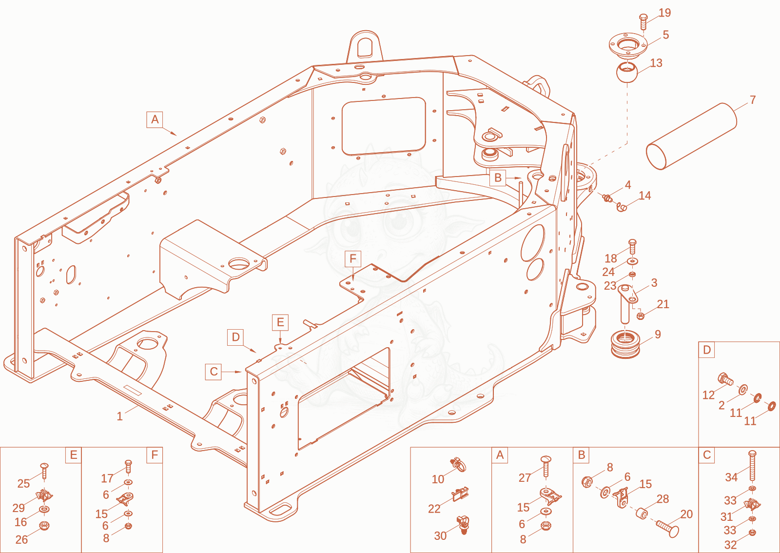 Exploded parts diagram of the frame drive unit of a Wacker Neuson DW40-2, with numbered balloons