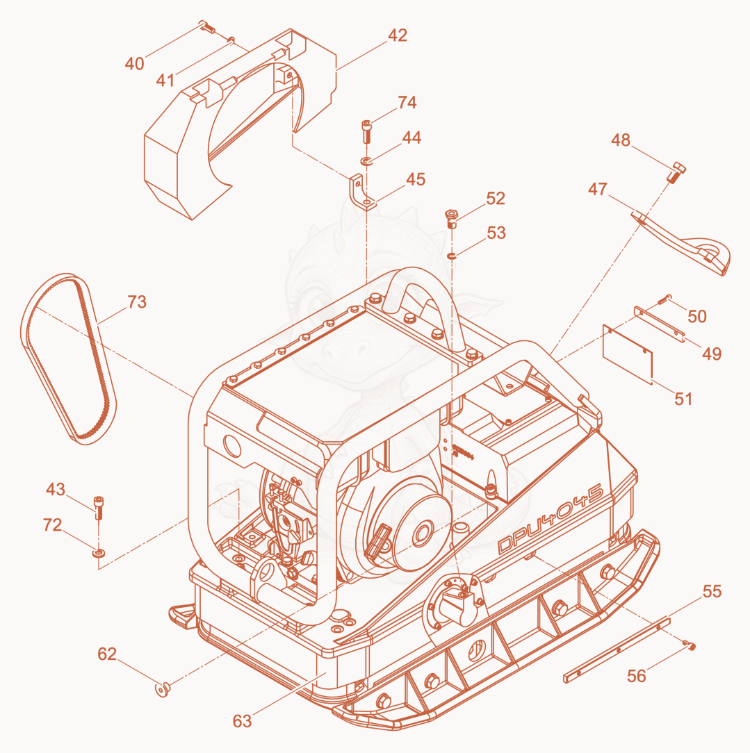 Exploded parts diagram of the Vibratory Plate cpl. of a Wacker Neuson DPU4045Y, with numbered balloons