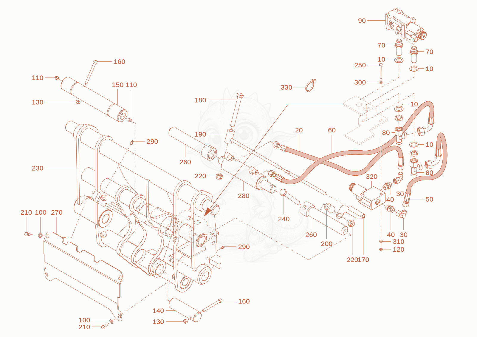 Exploded parts diagram of the quickhitch plate of a Wacker Neuson TH412(T01-01), with numbered balloons