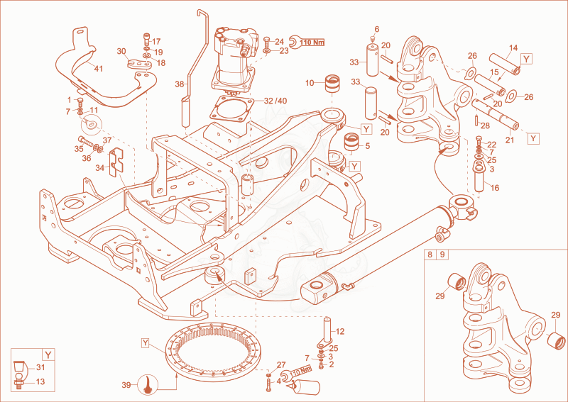 Exploded parts diagram of the chassis of a Wacker Neuson EZ17, with numbered balloons