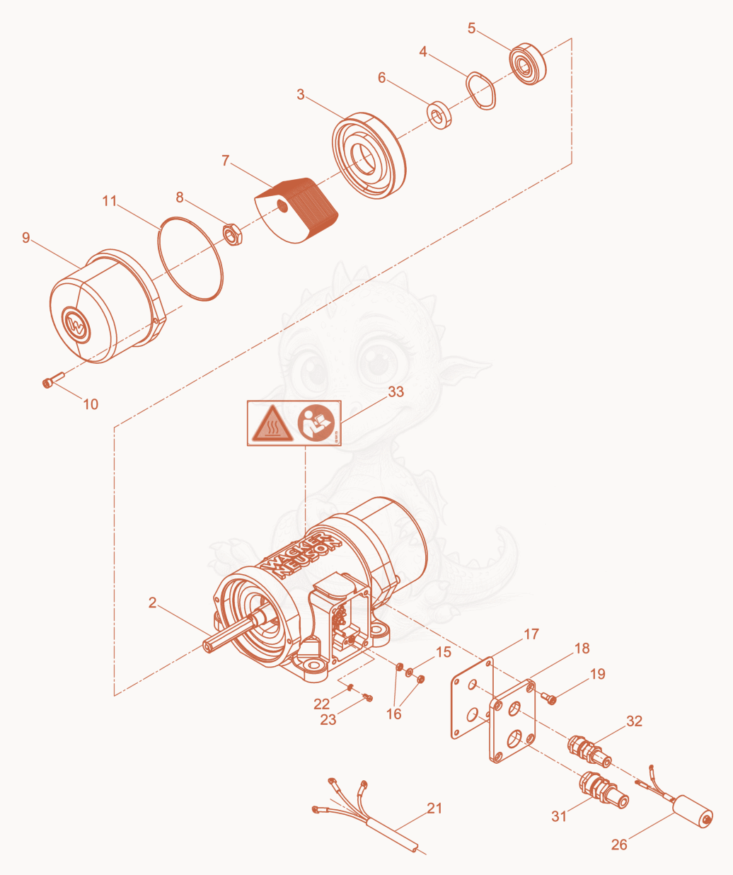 Exploded parts diagram of the External Vibrator cpl. of a Wacker Neuson AR36/3,6/240W, with numbered balloons