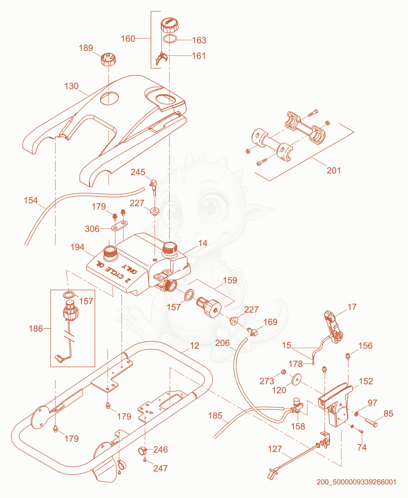 Despiece del Guide Handle cpl. de una máquina Wacker Neuson BS60-2I, con globos numerados