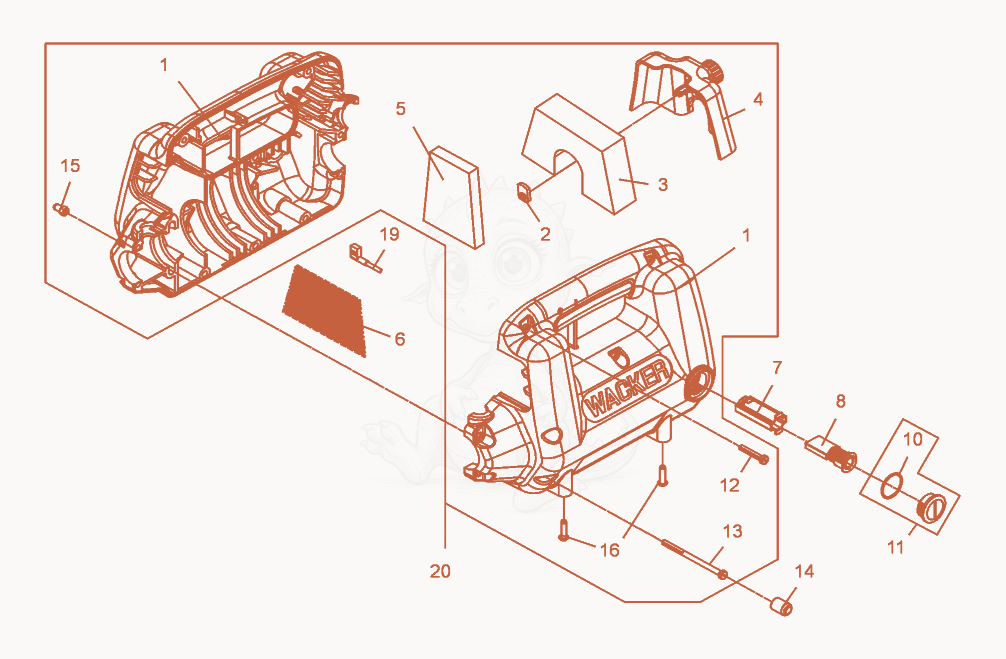 Exploded parts diagram of the Housing of a Wacker Neuson M1000/230, with numbered balloons