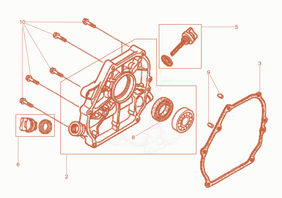 Exploded parts diagram of the Crankcase cover of a Wacker Neuson BPU2540ACN, with numbered balloons