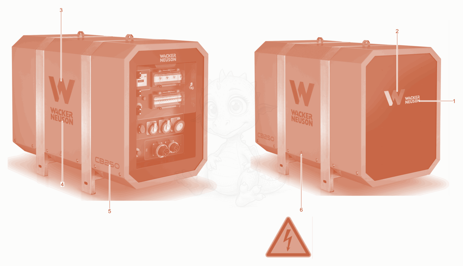 Exploded parts diagram of the Labels of a Wacker Neuson CB250, with numbered balloons