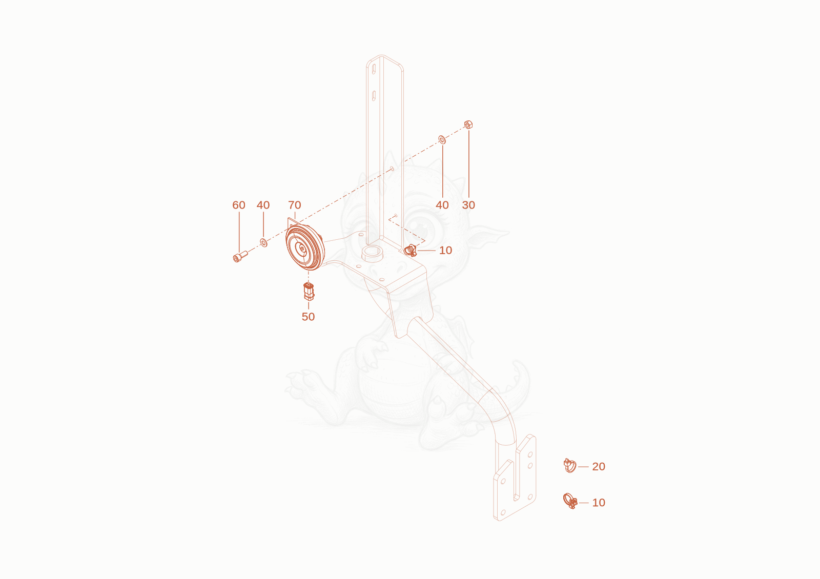 Exploded parts diagram of the horn of a Wacker Neuson TH412(T01-01), with numbered balloons