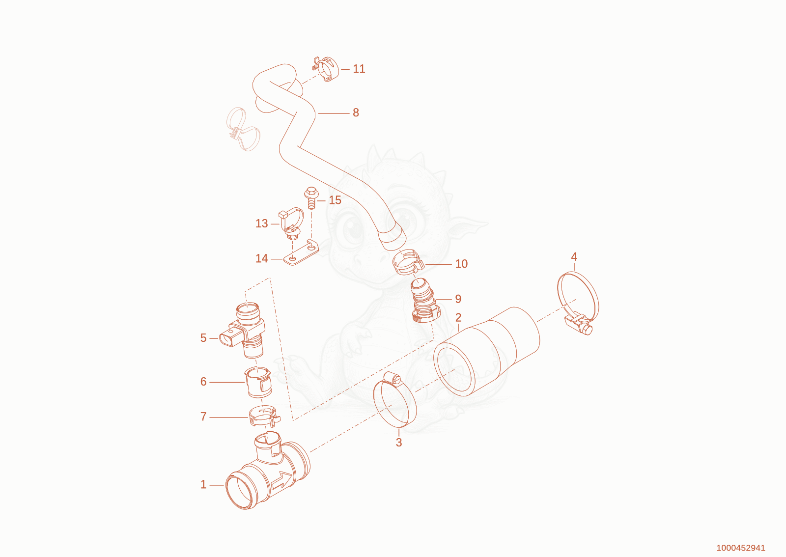 Exploded parts diagram of the air sucking in of a Wacker Neuson TH625(T06-01), with numbered balloons