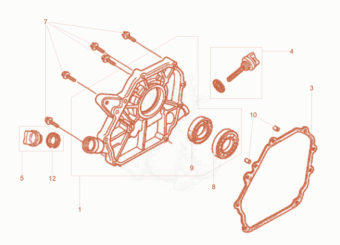 Exploded parts diagram of the Crankcase cover of a Wacker Neuson XPSKMAT, with numbered balloons