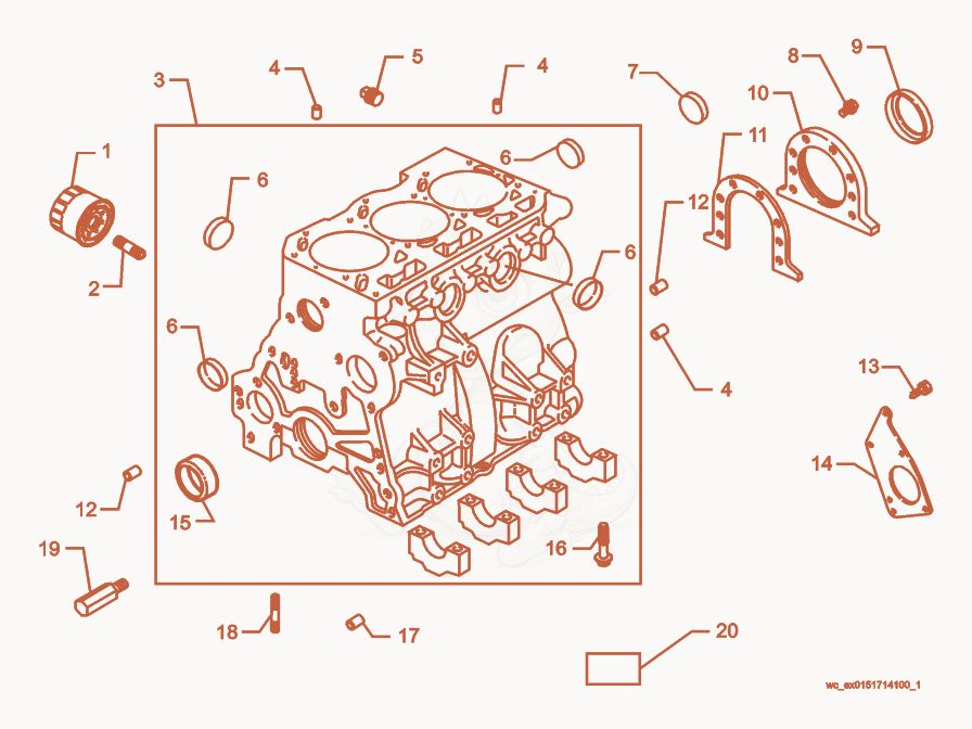 Exploded parts diagram of the Engine Block of a Wacker Neuson CRT48-31V, with numbered balloons