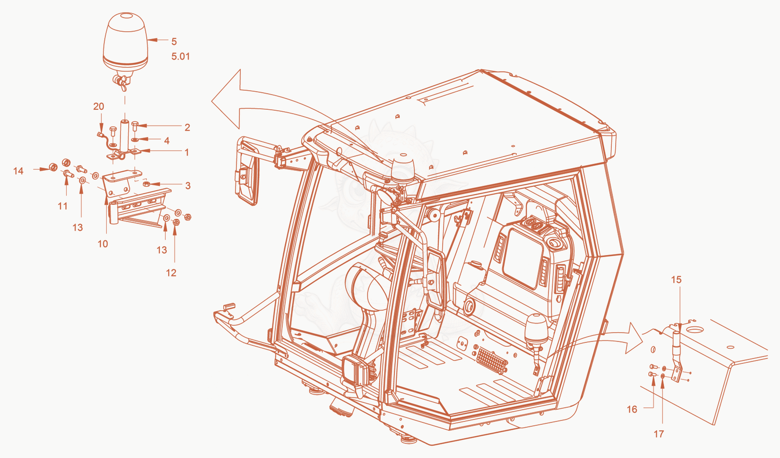 Exploded parts diagram of the rotary beacon of a Wacker Neuson RC110, with numbered balloons
