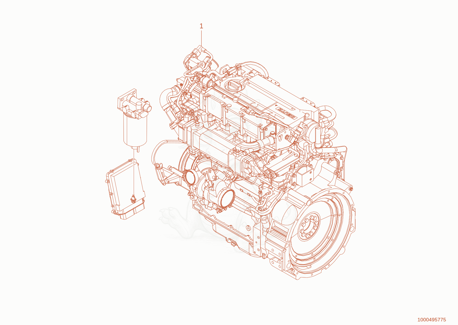 Exploded parts diagram of the engine of a Wacker Neuson WL95(WRL90-00), with numbered balloons