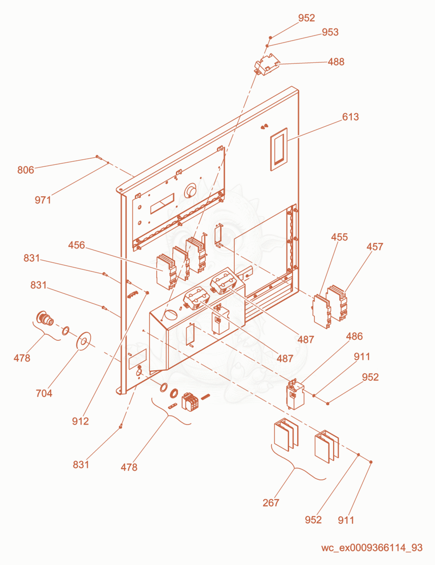 Exploded parts diagram of the Receptacle Panel cpl. of a Wacker Neuson G70, with numbered balloons