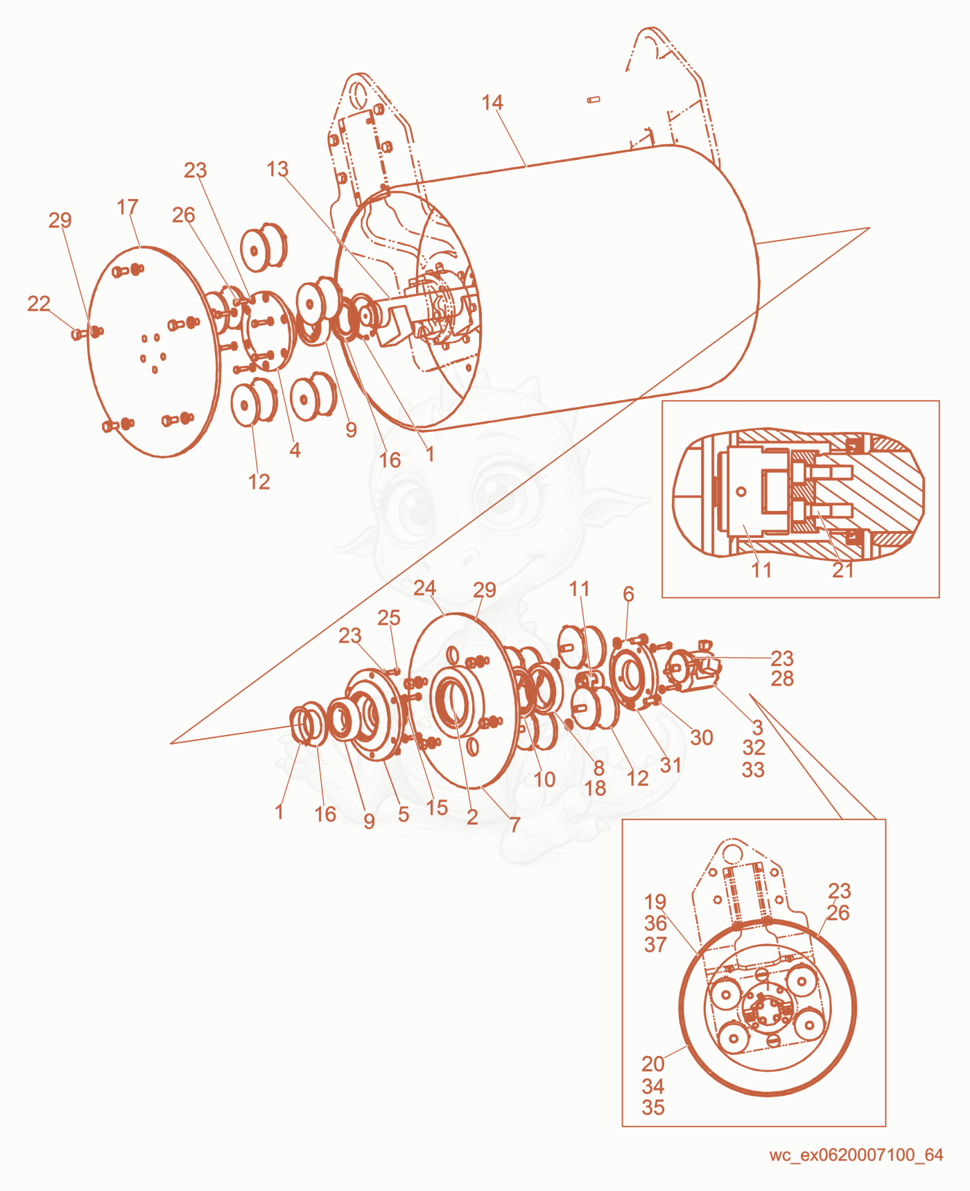 Exploded parts diagram of the Drum Cpl. of a Wacker Neuson RD27-100, with numbered balloons