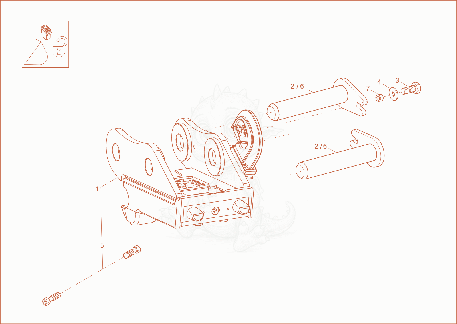 Exploded parts diagram of the quick hitch (option) of a Wacker Neuson EZ36, with numbered balloons