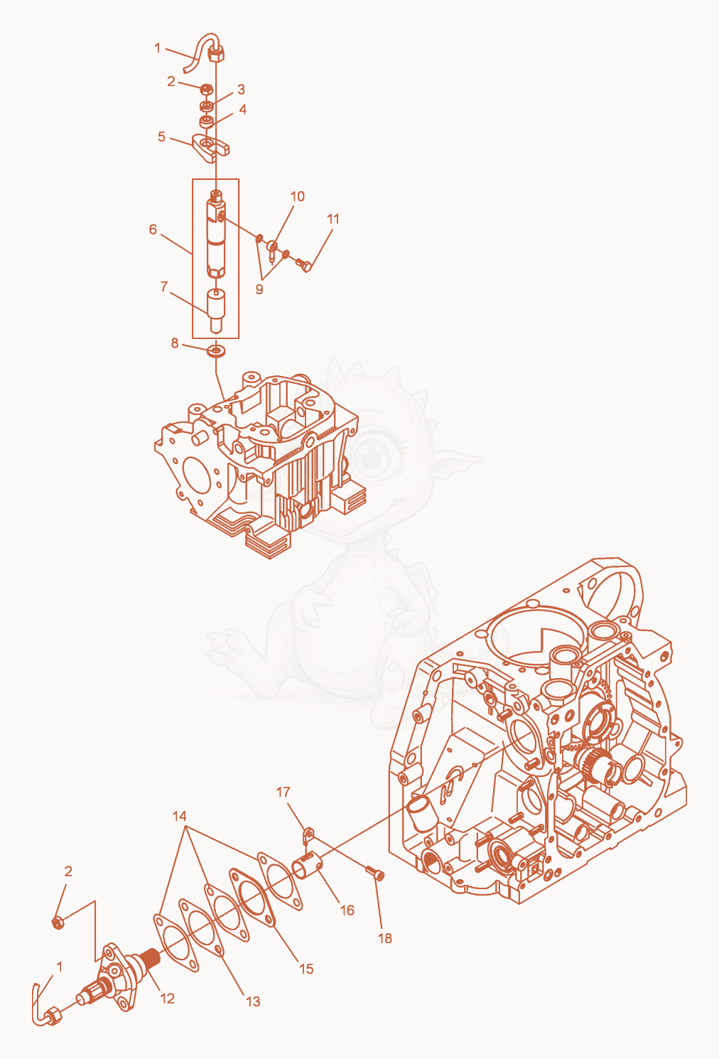 Exploded parts diagram of the Injection Valve-Injection Pump of a Wacker Neuson DPU6055, with numbered balloons