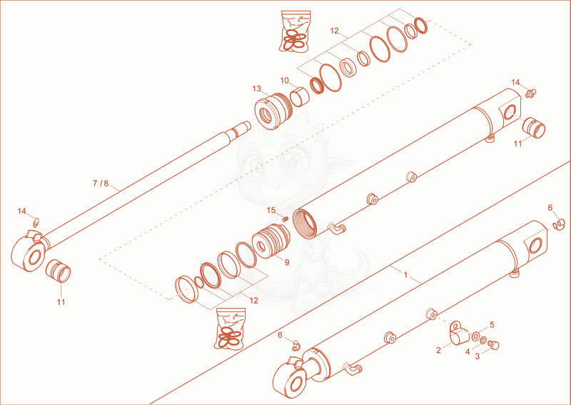 Exploded parts diagram of the BOOM CYLINDER of a Wacker Neuson ET16, with numbered balloons