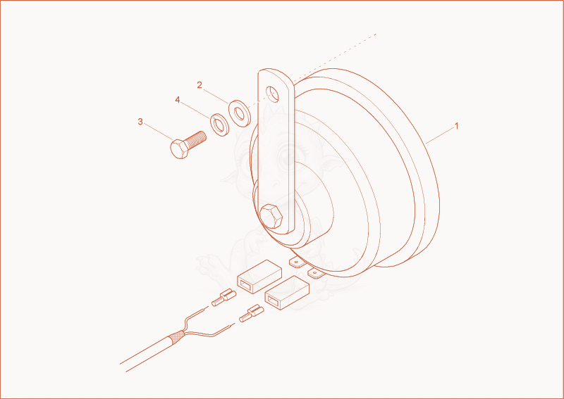 Exploded parts diagram of the horn of a Wacker Neuson 1404, with numbered balloons