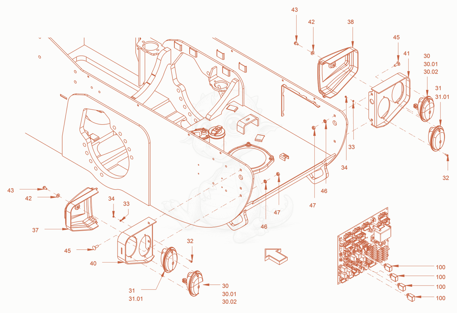 Exploded parts diagram of the Electrical System (Lighting) of a Wacker Neuson RC50, with numbered balloons