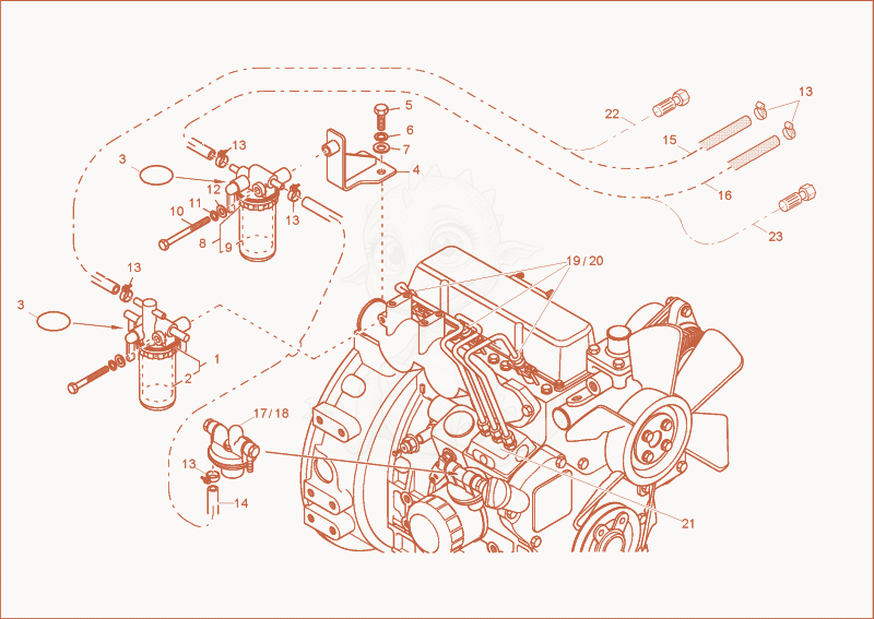 Exploded parts diagram of the fuel system of a Wacker Neuson 2202RDFORCE, with numbered balloons
