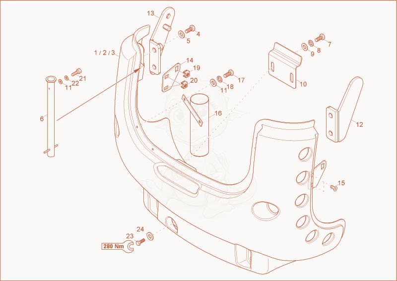 Exploded parts diagram of the bumper of a Wacker Neuson 2003, with numbered balloons