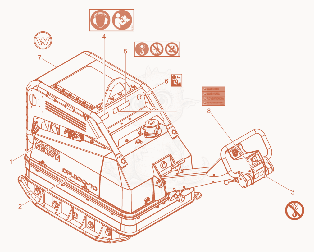 Exploded parts diagram of the Labels US of a Wacker Neuson DPU100-70LES, with numbered balloons