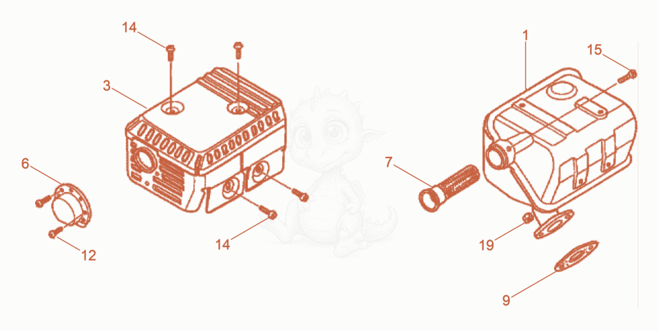Exploded parts diagram of the Muffler of a Wacker Neuson VP2050AWUS, with numbered balloons