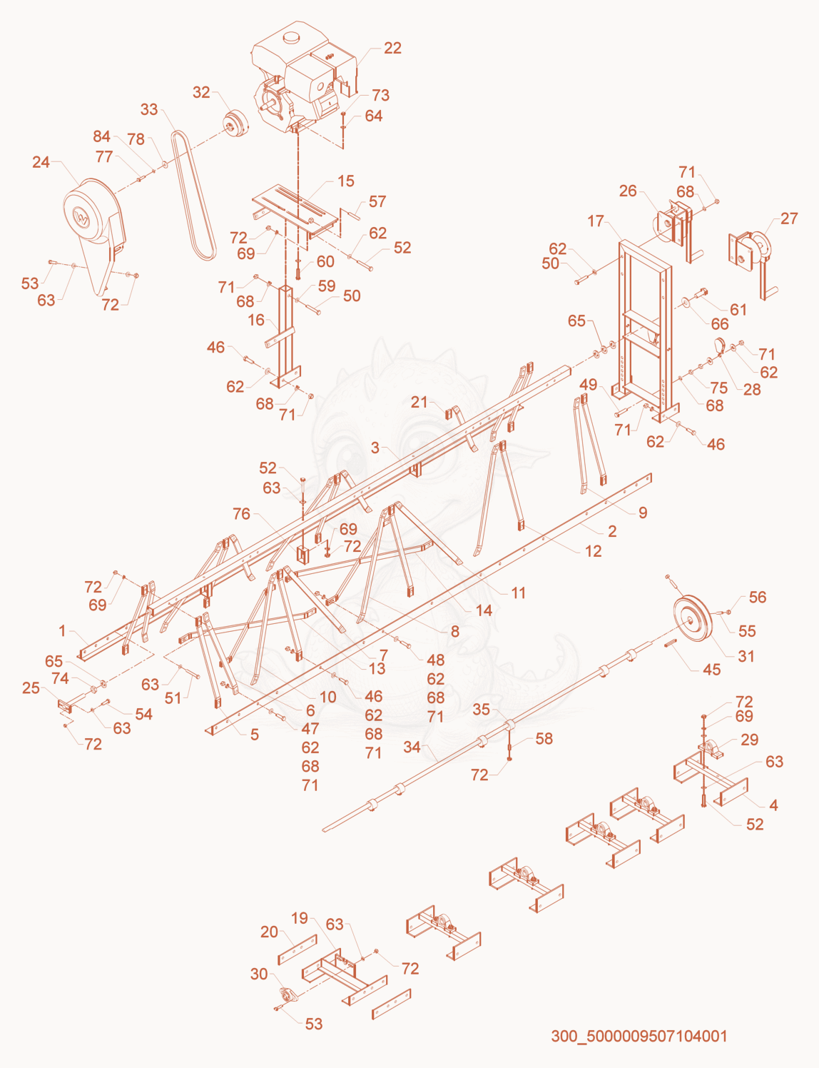 Exploded parts diagram of the Truss Screed Components of a Wacker Neuson HPG100, with numbered balloons