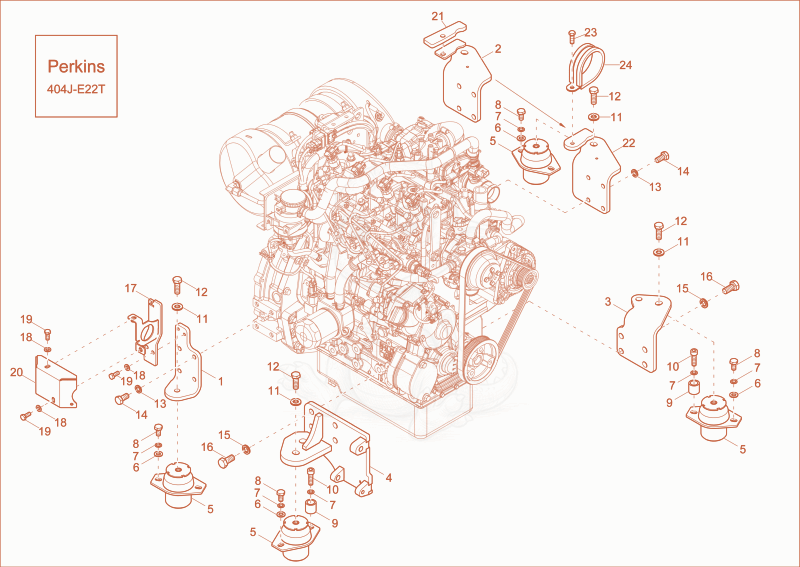Exploded parts diagram of the ENGINE BEDDING (Option) of a Wacker Neuson EW65, with numbered balloons