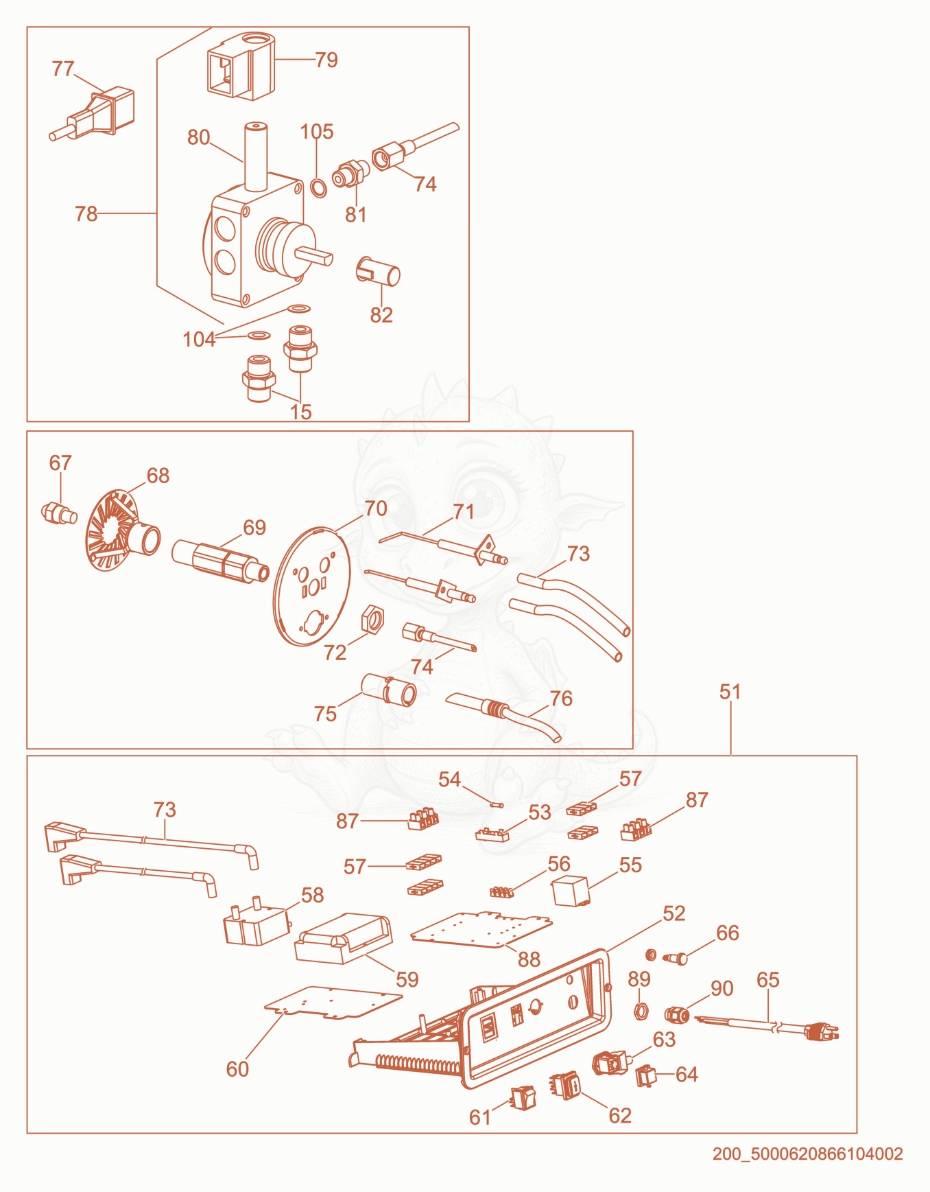 Exploded parts diagram of the Fuel Pump/Control Panel/Burner of a Wacker Neuson HI300D, with numbered balloons