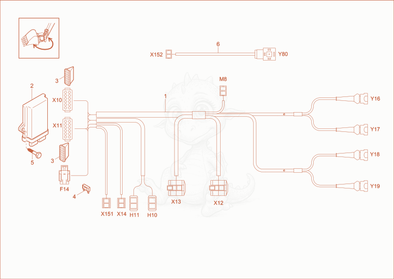 Exploded parts diagram of the wiring harness powertilt (Option) of a Wacker Neuson EZ53, with numbered balloons