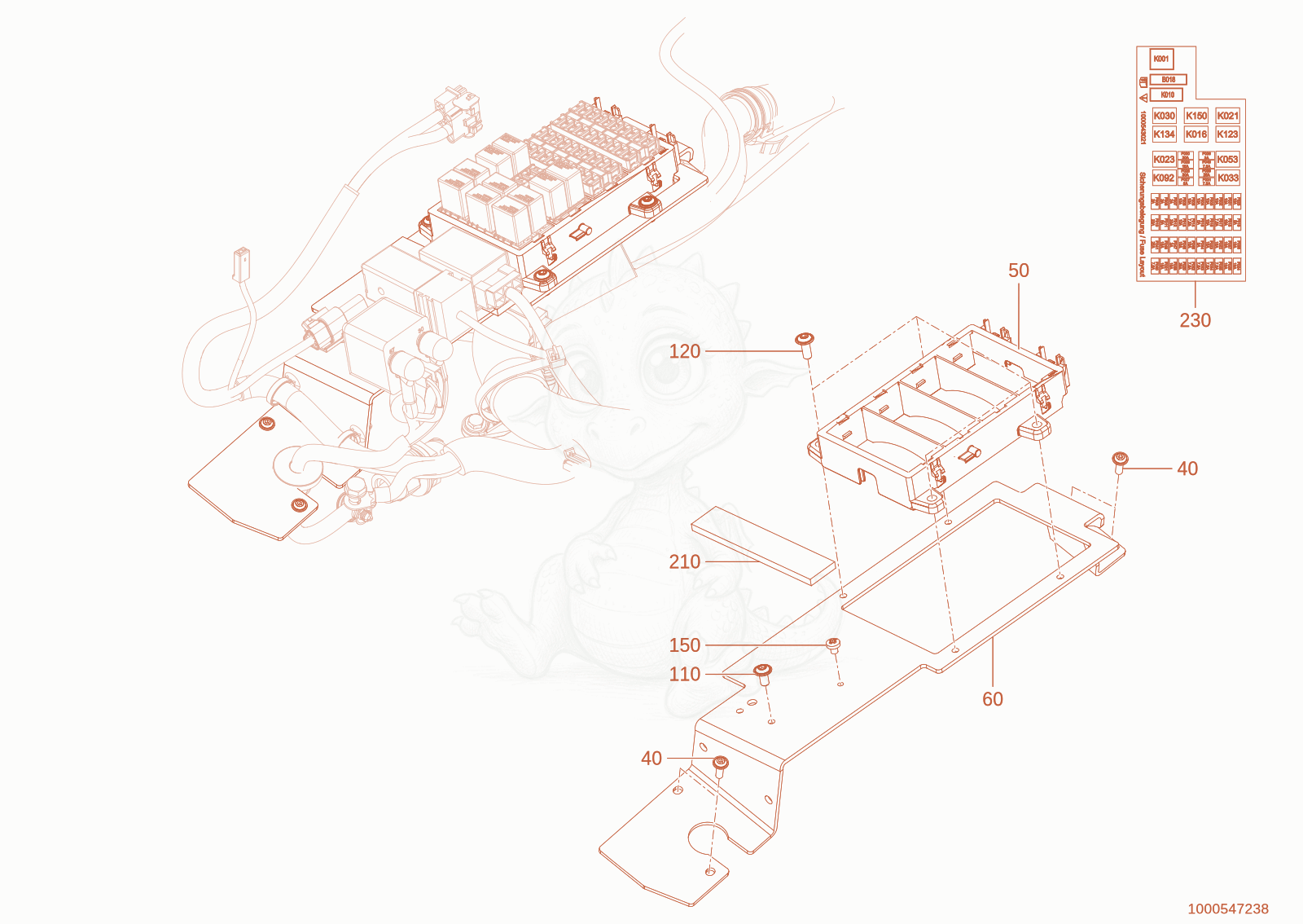 Exploded parts diagram of the fuse holder of a Wacker Neuson TH625(T06-01), with numbered balloons