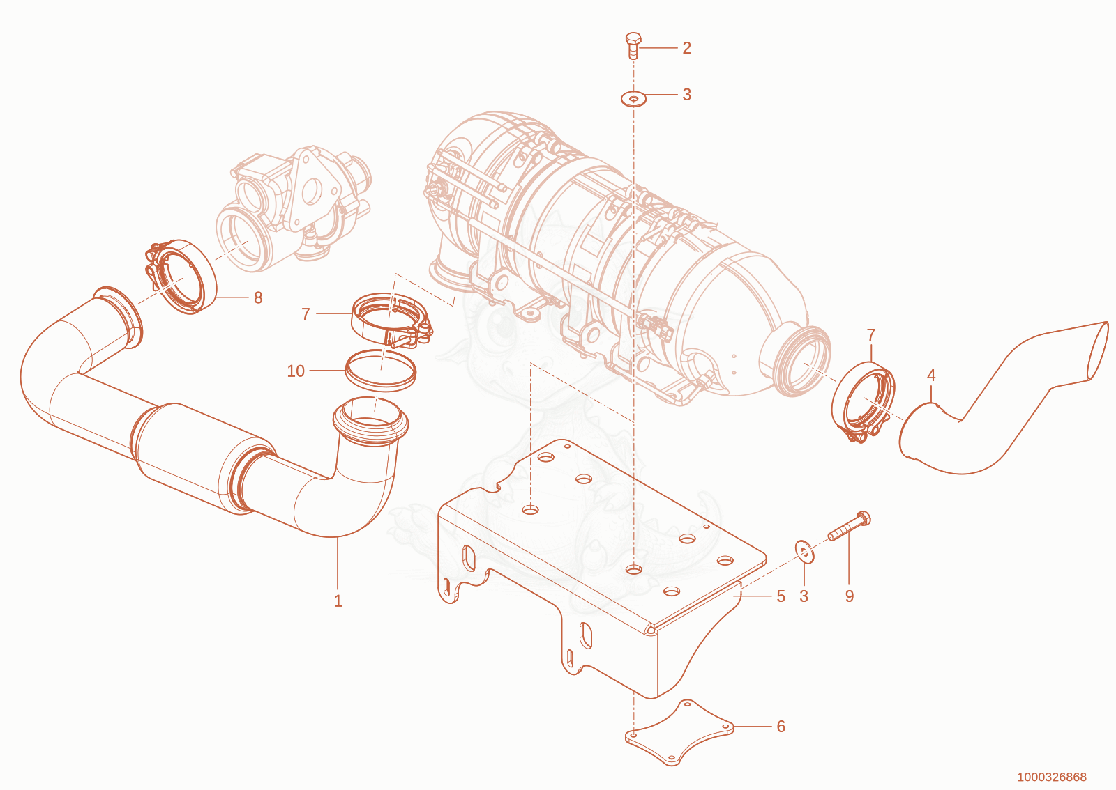 Exploded parts diagram of the exhaust system of a Wacker Neuson TH735(415-06), with numbered balloons