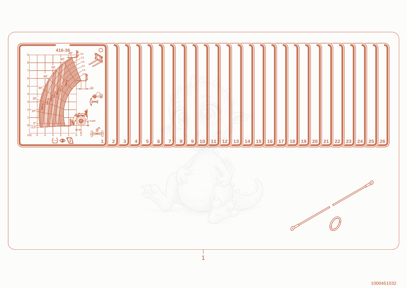 Exploded parts diagram of the carry load diagram of a Wacker Neuson TH955(416-36), with numbered balloons