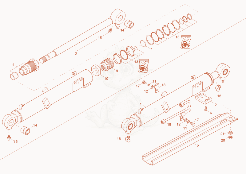 Exploded parts diagram of the boom cylinder of a Wacker Neuson ET24, with numbered balloons