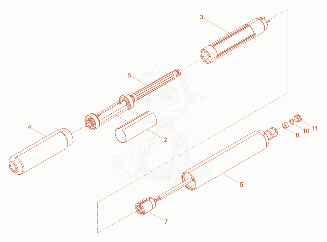 Exploded parts diagram of the Internal Vibrator of a Wacker Neuson IRFLEX45/120/5US, with numbered balloons