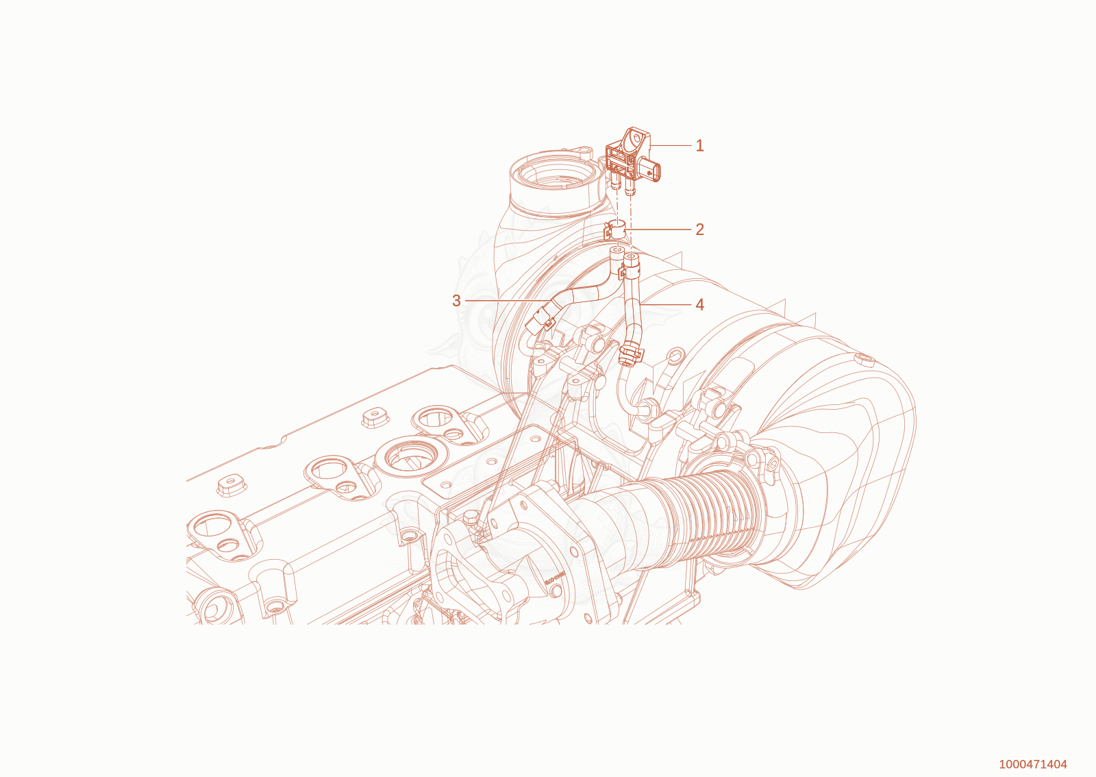 Exploded parts diagram of the Exhaust pressure sensor of a Wacker Neuson TH627(418-22), with numbered balloons