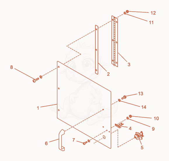 Exploded parts diagram of the Lug Door cpl. of a Wacker Neuson G110, with numbered balloons