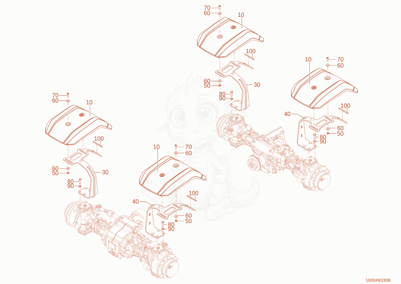 Exploded parts diagram of the wheel cover of a Wacker Neuson TH412E(T02-01), with numbered balloons