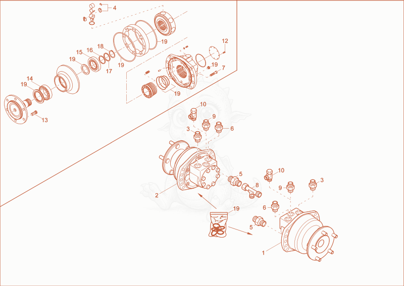 Exploded parts diagram of the TRAVELLING GEAR 1 of a Wacker Neuson 1501, with numbered balloons