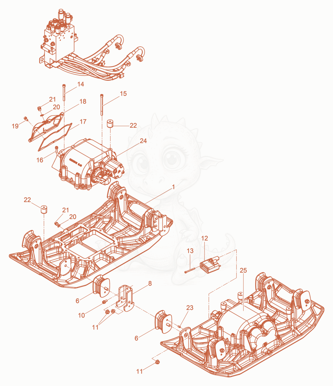 Despiece del Baseplate de una máquina Wacker Neuson DPU130LE, con globos numerados