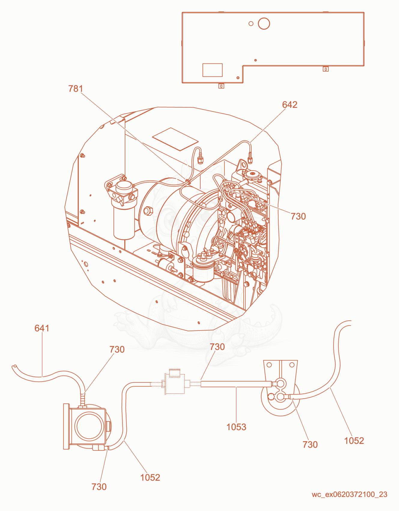 Exploded parts diagram of the Fuel Hose Routing of a Wacker Neuson LTW8K, with numbered balloons