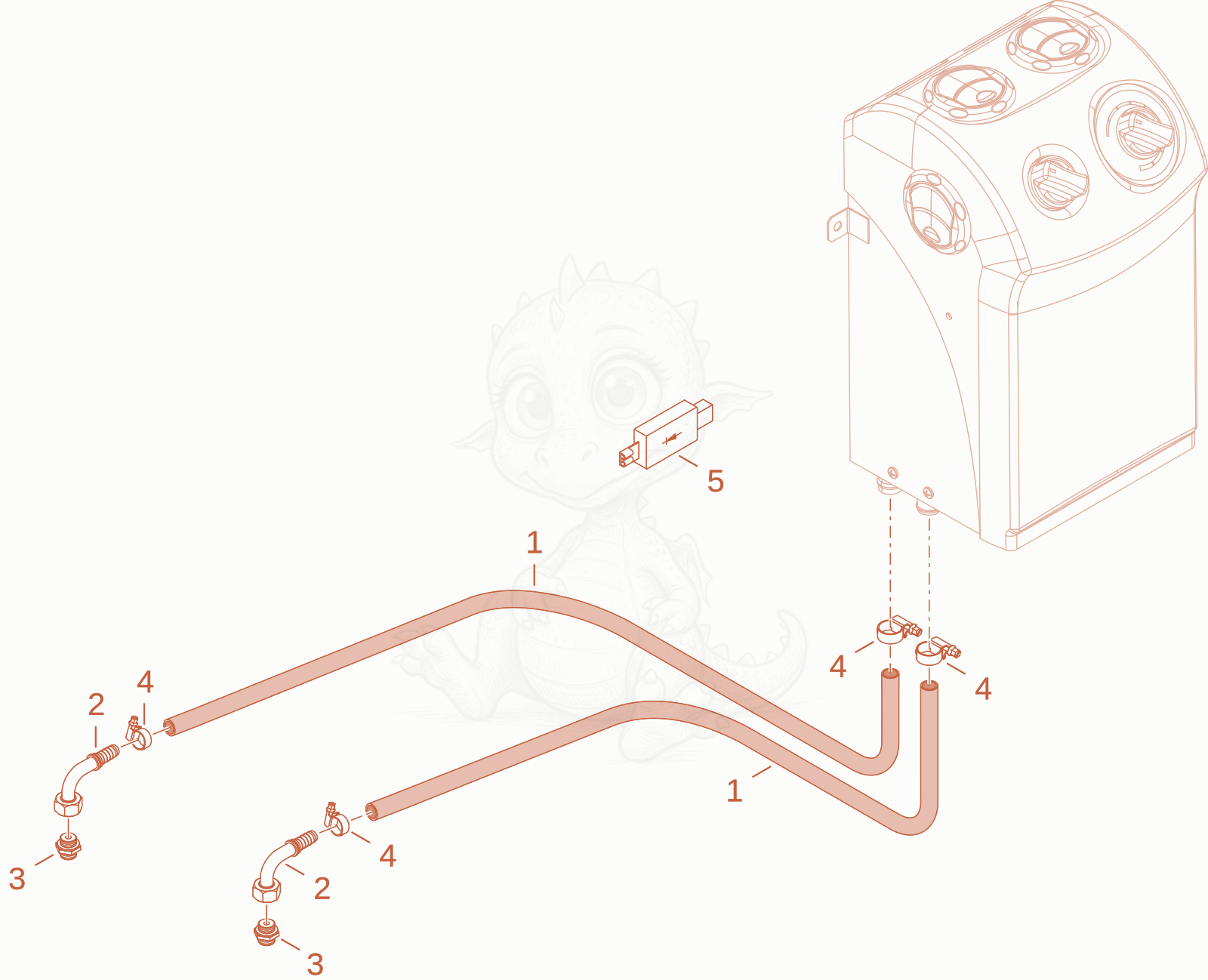 Despiece del Tubing de una máquina Wacker Neuson WL44, con globos numerados