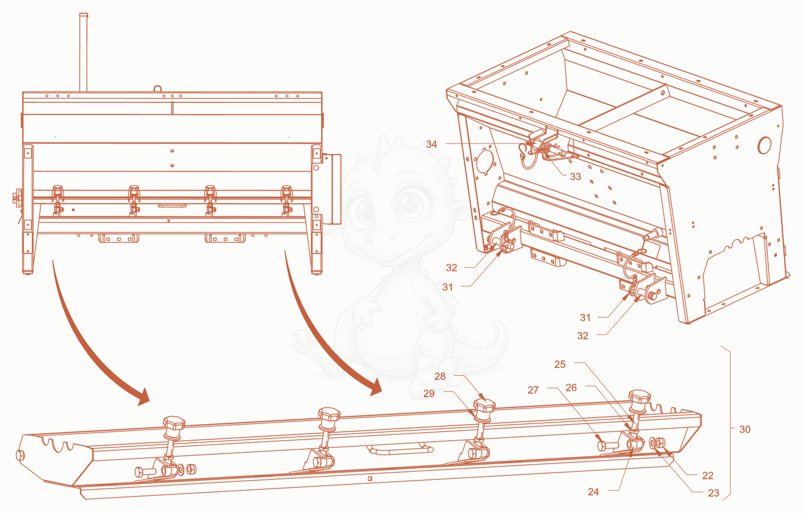 Exploded parts diagram of the cylinder spreader of a Wacker Neuson RD24-100DPF, with numbered balloons