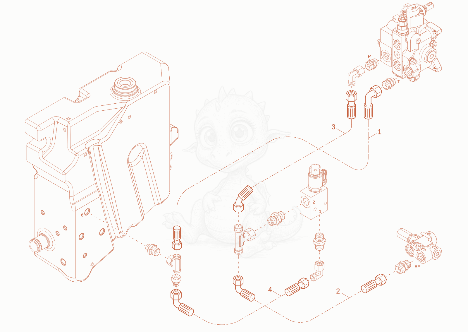 Exploded parts diagram of the control valve installation of a Wacker Neuson DW60-3, with numbered balloons