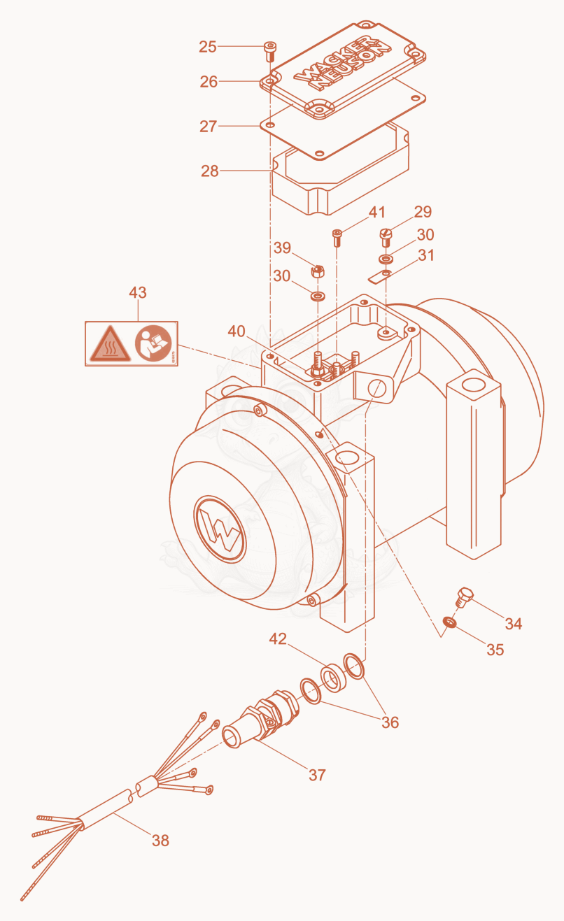 Exploded parts diagram of the External Vibrator cpl. of a Wacker Neuson AR54/6/055, with numbered balloons