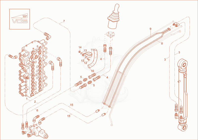 Exploded parts diagram of the BUCKET OPERATION (OPTION) of a Wacker Neuson EZ53, with numbered balloons