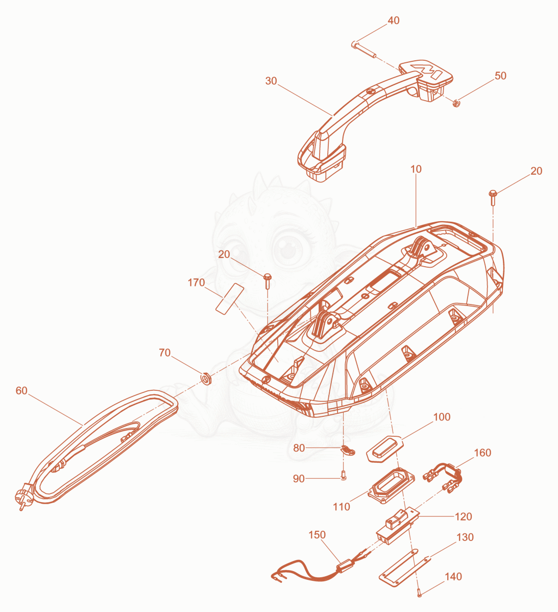 Exploded parts diagram of the Cover without Potentiometer of a Wacker Neuson FUHKMAT, with numbered balloons