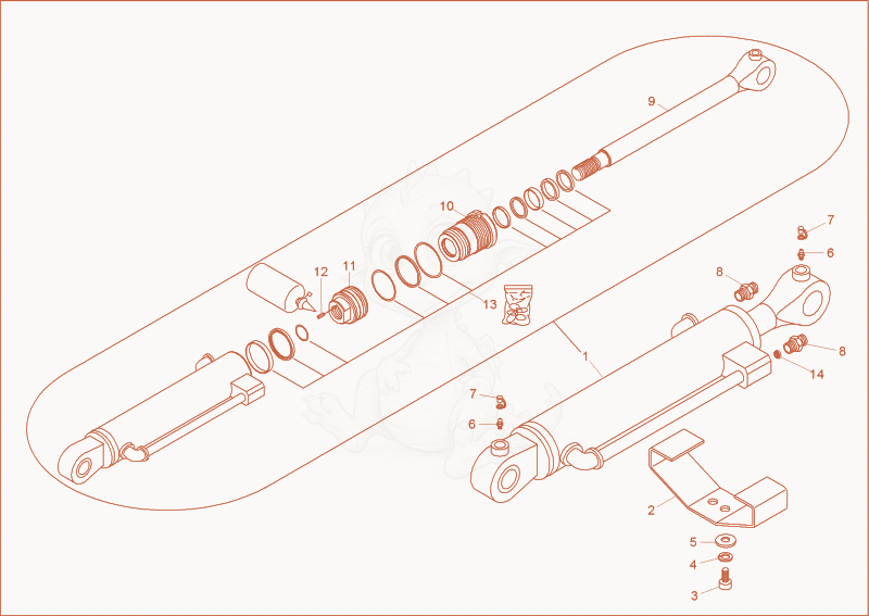 Exploded parts diagram of the blade cylinder of a Wacker Neuson 5002RD, with numbered balloons