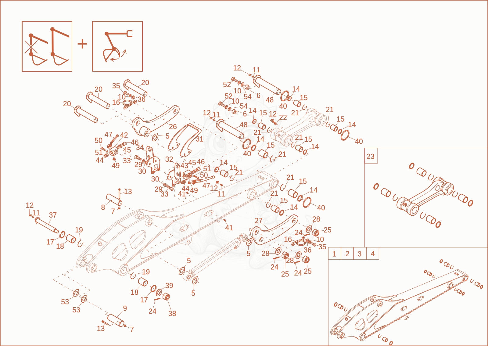 Exploded parts diagram of the DIPPER ARM (OPTION) of a Wacker Neuson EW65, with numbered balloons
