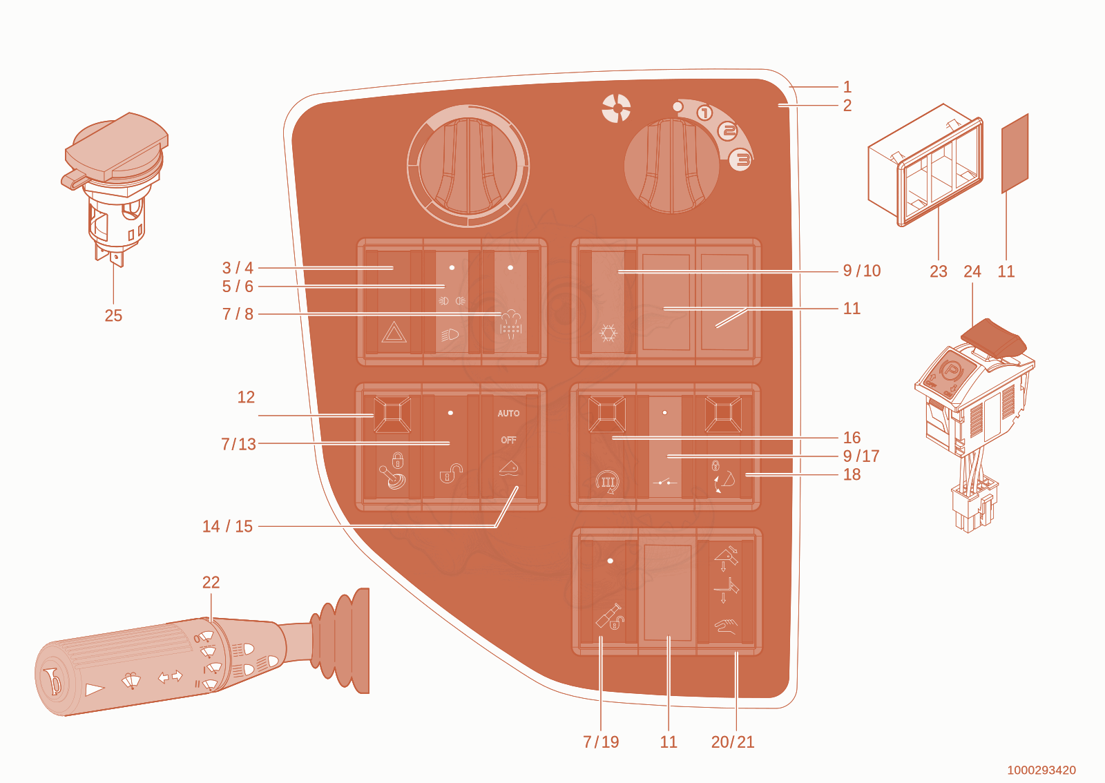Exploded parts diagram of the Instrument panel of a Wacker Neuson TH744(416-02), with numbered balloons